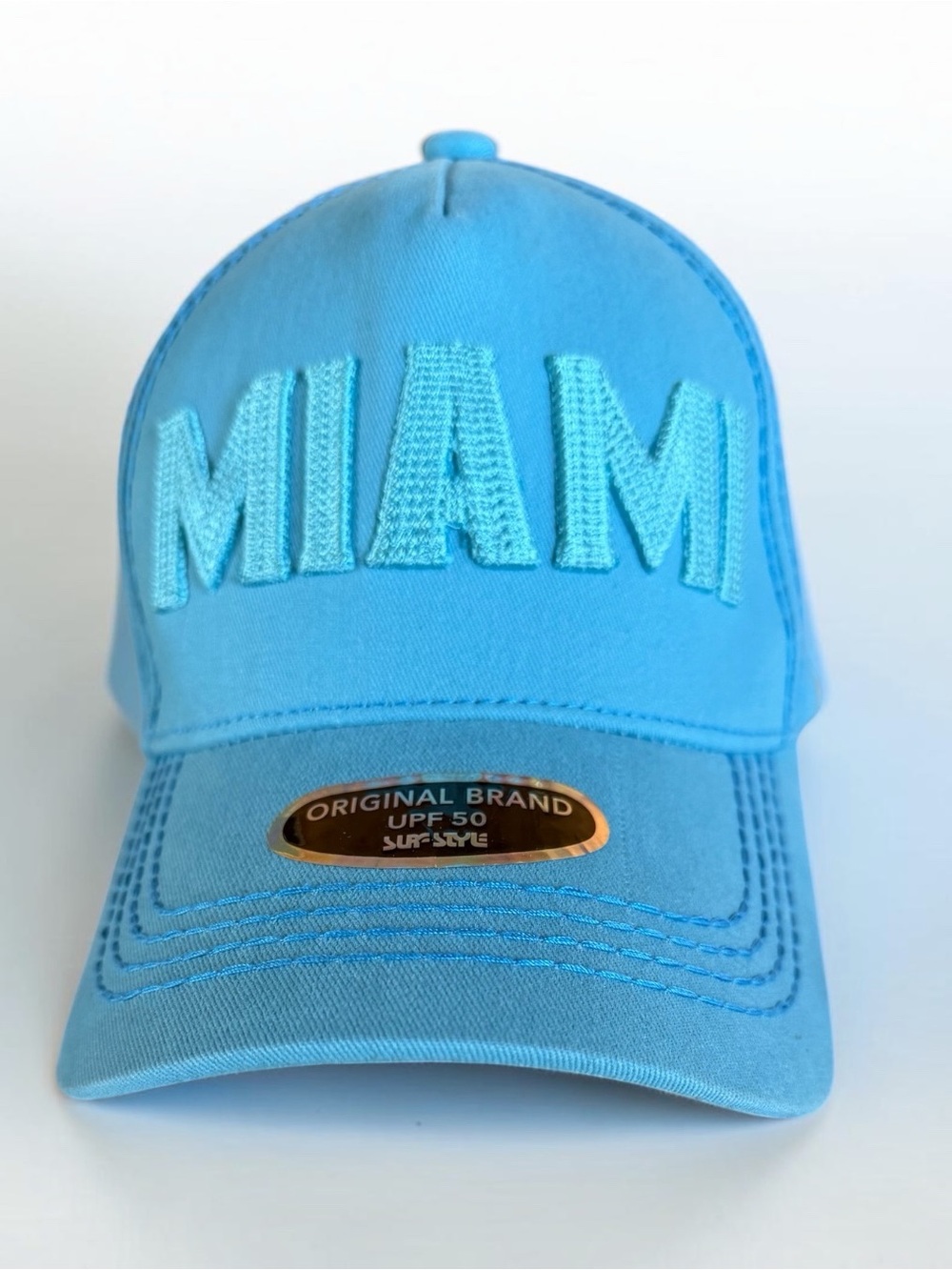 MIAMI Light Blue Baseball Cap with Raised Embroidery